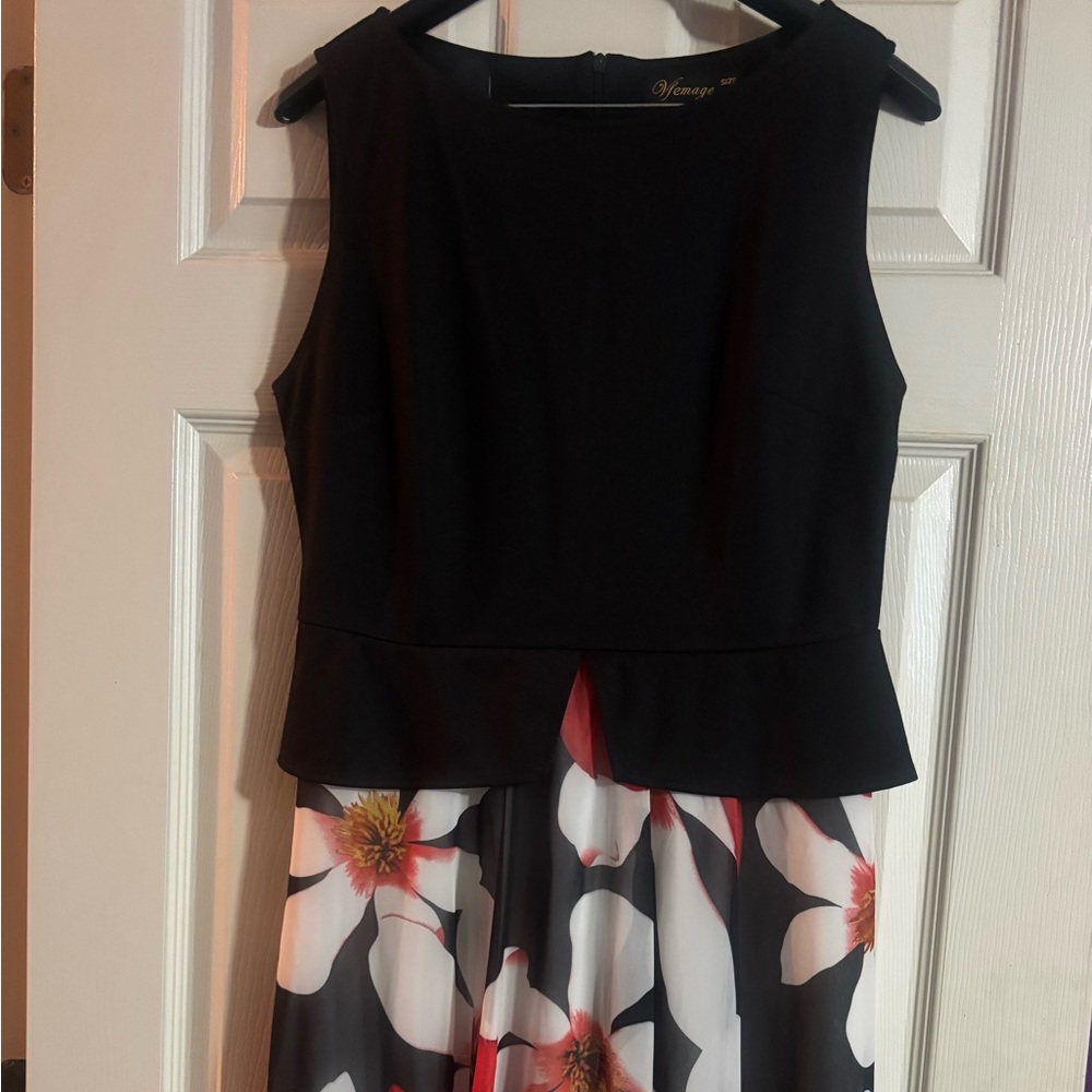 VfEmage Black and Red Floral Midi Dress